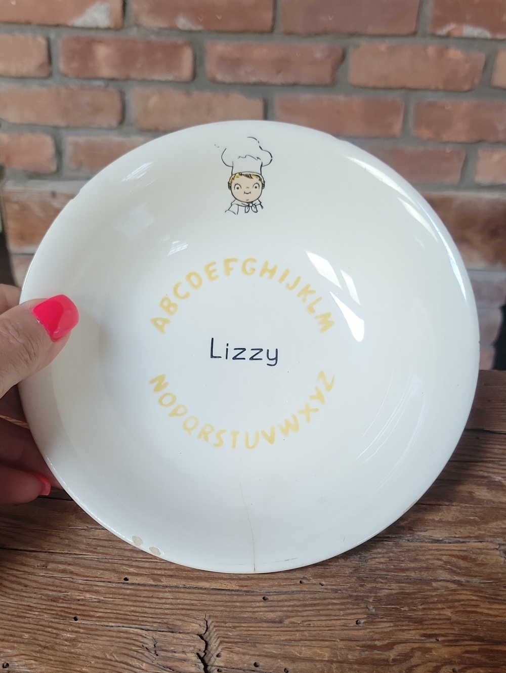 VTG 1960s Campbell’s Soup Alphabet Bowl Personalized Lizzy Chef Kid Ceramic